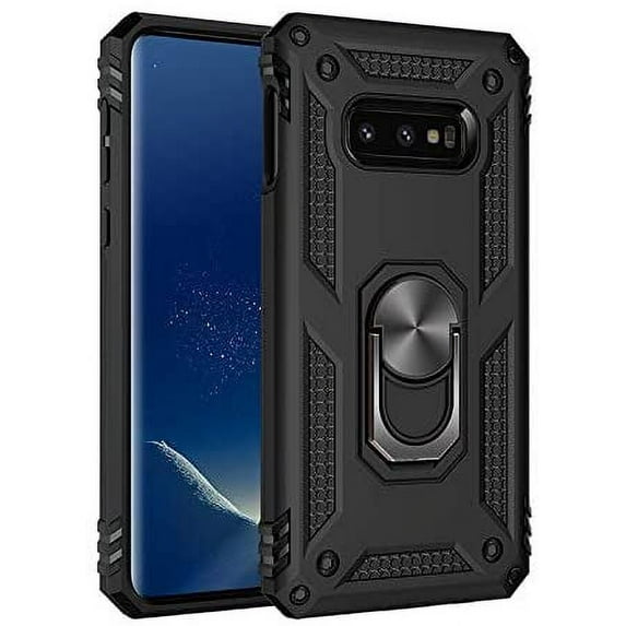 Compatible with Samsung Galaxy S10E Case Heavy Duty Armor Rugged Dual Layer Full Body Shockproof Screen Camera Protection Built-in Ring Kickstand S10e Phone Hard Back Cover for Men Black