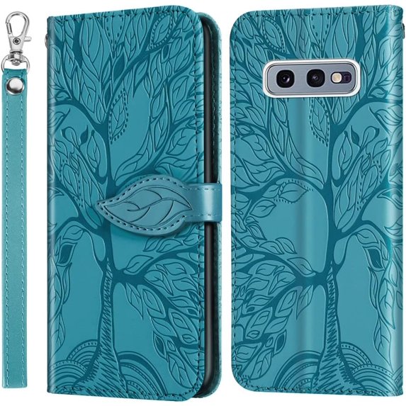 Compatible with Samsung Galaxy S10e Wallet Case Women Leather Flip with Wrist Strap Kickstand Magnetic Shockproof with Card Holder Protective Case for Samsung Galaxy S10e Life Tree Blue