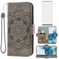 thumbnail image 1 of Compatible with Samsung Galaxy S20 5G 6.2 inch Wallet Phone Case and Tempered Glass Screen Protector Flip Credit Card Holder Stand Mandala Flower Cell Cover for S 20 20S UW S2O G5 Women Men Gray, 1 of 9