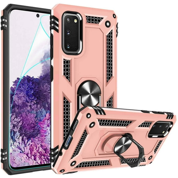 Compatible for Samsung Galaxy S20 Case 6.2-inch with HD Screen Protector, Military-Grade Protective Phone Case with Magnetic Kickstand Ring for Samsung Galaxy S20 5G Rose Gold
