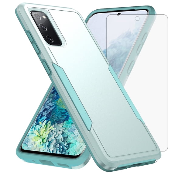 Compatible with Samsung Galaxy S20 FE 5G 6.5 in Phone Case Glass Screen Protector Hybrid Rugged Shockproof Hard Protective Drop Proof Full Body Heavy Duty Mobile Cell Cover for S 20 EF UW 2022 Green