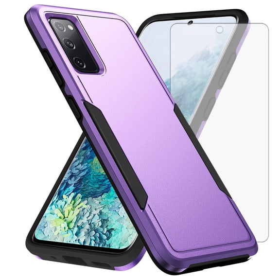 Compatible with Samsung Galaxy S20 FE 5G 6.5 in Phone Case Glass Screen Protector Hybrid Rugged Shockproof Hard Protective Drop Proof Full Body Heavy Duty Mobile Cell Cover for S 20 EF UW 2022 Purple