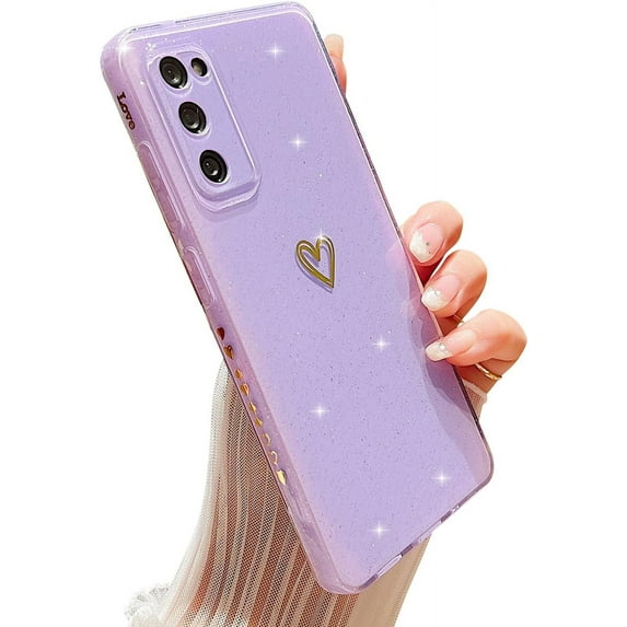 Compatible with Samsung Galaxy S20 FE 5G Case,Love Heart Pattern Design Soft TPU Shockproof Protective Case Bling Sparkly Glitter Cover for Samsung Galaxy S20 FE-Purple