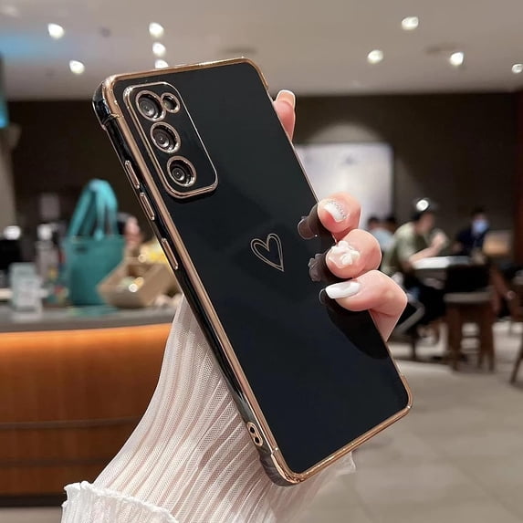 Compatible with Samsung Galaxy S20 FE 5G Case for Women Girls, Cute Love Heart Pattern Electroplated Design Soft Slim TPU Protective Bumper Cover for Samsung Galaxy S20 FE-Black
