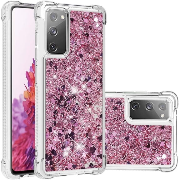 Compatible with Samsung Galaxy S20 FE Case Glitter Liquid Cute Clear Phone Case Floating Quicksand Shockproof Protective Bumper Silicone Soft TPU Case for Samsung Galaxy S20 FE Love Rose YB