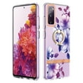 thumbnail image 1 of Compatible for Samsung Galaxy S20 FE Case with Ring Kickstand Holder Clear Floral Pattern Hybrid PC TPU Shockproof Protective Phone Case Cover for Samsung Galaxy S20 FE Women Girls, Purple Flower, 1 of 5