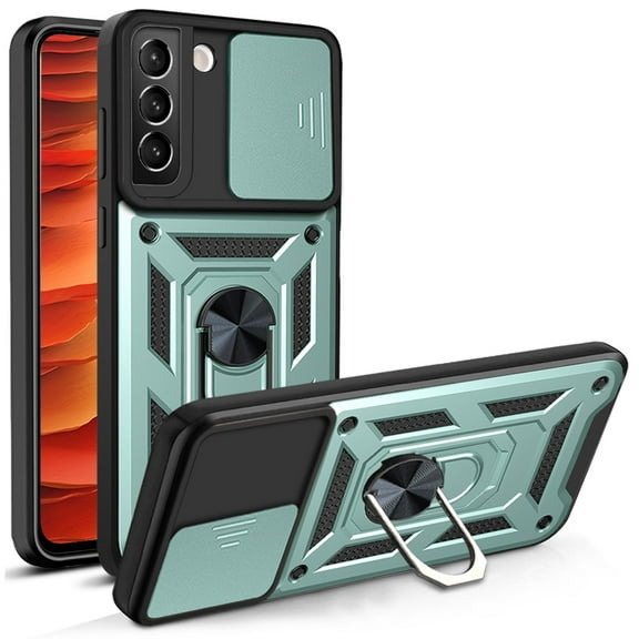 Compatible with Samsung Galaxy S20 FE Case with Sliding Camera Lens Cover and Ring Kickstand Heavy Duty Military Grade Rugged Protection Shockproof Back Phone Cover for Samsung Galaxy S20 FE, Green