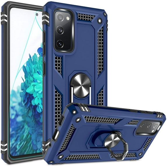 Compatible for Samsung Galaxy S20 FE/S20 FE 5G Case 6.5-inch with HD Screen Protector, Military-Grade Protective Phone Case with Magnetic Kickstand Ring for Samsung S20 FE/S20 FE 5G Blue