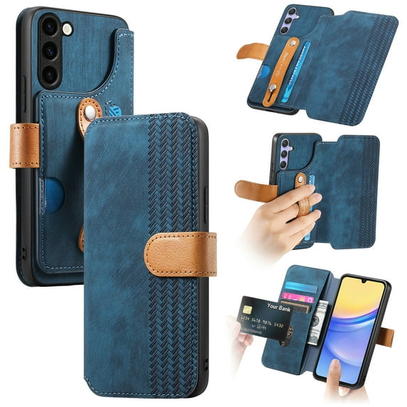 Compatible with Samsung Galaxy S20 FE Wallet Case with RFID Blocking Card Holder,With Wrist Strap Kickstand, PU Leather Flip Case with Magnetic Closure, Shockproof Interior Protective Cover,Blue