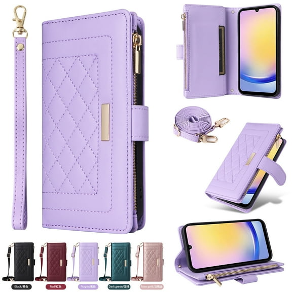 Compatible with Samsung Galaxy S20 FE case Wallet Crossbody & Wrist Strap with Card Holder Phone case RFID Blocking PU Leather Magnetic Closure Flip Stand Zipper Purse Shockproof Cover,Purple