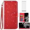 thumbnail image 1 of Compatible with Samsung Galaxy S20 Ultra 5G Wallet Phone Case and Tempered Glass Screen Protector Flip Credit Card Holder Stand Bling Glitter Cell Cover for S20ultra 20S s20 A20 S2O 20ultra G5 Red, 1 of 8