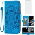 thumbnail image 1 of Compatible with Samsung Galaxy S20 Ultra 5G Wallet Phone Case and Tempered Glass Screen Protector Flip Credit Card Holder Stand Flower Cell Cover for S20ultra 20S S 20 A20 S2O 20ultra G5 Blue, 1 of 9