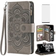 thumbnail image 1 of Compatible with Samsung Galaxy S20 Ultra 5G Wallet Phone Case and Tempered Glass Screen Protector Flower Faux Leather Flip Credit Card Holder Stand Zipper Cell Cover for S20ultra 20S G5 Women Grey, 1 of 9