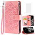 thumbnail image 1 of Compatible with Samsung Galaxy S20 Ultra 5G Wallet Phone Case and Tempered Glass Screen Protector Flower Faux Leather Flip Credit Card Holder Stand Zipper Cell Cover for S20ultra 20S G5 Women Pink, 1 of 9