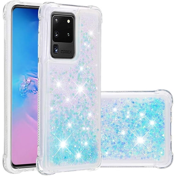 Compatible with Samsung Galaxy S20 Ultra Case Glitter Luxury Cute Love Liquid Quicksand Clear TPU Girls Women Stylish Bumper Shockproof Protective Case for Samsung Galaxy S20 Ultra Star Blue YB