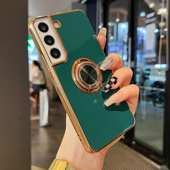 Compatible for Samsung Galaxy S21 5G Case,Electroplated Anti-Scratch Cases with 360°Ring Holder Kickstand,Soft Flexible TPU Bumper Shockproof Case for Samsung Galaxy S21 5G,Green