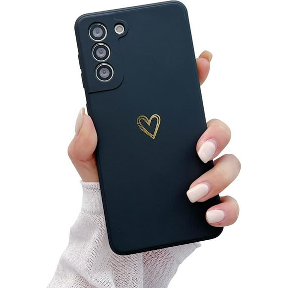 Compatible with Samsung Galaxy S21 5G for Women Girls, Soft Flexible Durable Cute Heart Pattern Slim Thin TPU Shockproof Case for Samsung Galaxy S21 5G 6.2″-Black