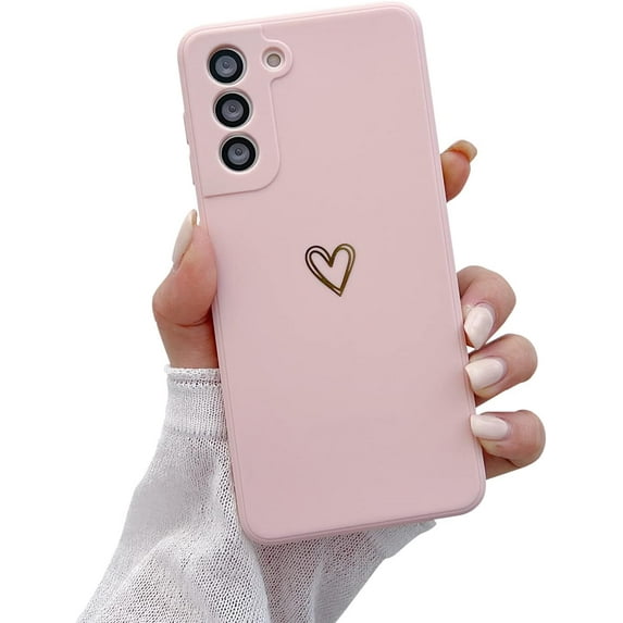Compatible with Samsung Galaxy S21 5G for Women Girls, Soft Flexible Durable Cute Heart Pattern Slim Thin TPU Shockproof Case for Samsung Galaxy S21 5G 6.2″-Pink