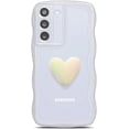thumbnail image 1 of Compatible with Samsung Galaxy S21 Case 6.2", Cute 3D Love Heart Aesthetic Curly Wavy Non-Slip Clear Transparent Camera Protect Soft Silicone Shockproof Cover for Women (White), 1 of 9