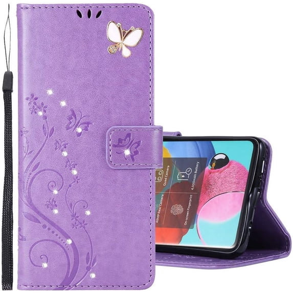Compatible with Samsung Galaxy S21 Case Glitter with Card Holder Flip Wallet Phone Case for Women Crystal Butterfly Shockproof Protective Case for Samsung Galaxy S21 5G,Lavender GY
