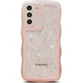 thumbnail image 1 of Compatible with Samsung Galaxy S21 Case, Glitter Clear Bling Star Transparent Matte Cute Curly Wave Frame Camera Cover Protection Shockproof Bumper S21 Phone Case 6.2" for Women (Pink), 1 of 12