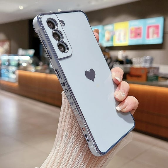 Compatible with Samsung Galaxy S21 Case,Love Heart Pattern Electroplated Design Soft TPU Shockproof Protective Phone Case Full Camera Lens Protection Cover for Samsung Galaxy S21 5G-Blue