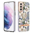 thumbnail image 1 of Compatible for Samsung Galaxy S21 Case with Ring Kickstand Holder Clear Floral Pattern Hybrid PC TPU Shockproof Protective Phone Case Cover for Samsung Galaxy S21 Women Girls, White Flower, 1 of 5