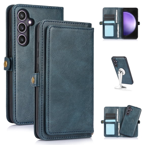 Compatible with Samsung Galaxy S21+ Detachable Wallet Case, Premium PU Leather Zipper Folio RFID Blocking with Card Slot Wrist Strap Magnetic Closure Built-in Kickstand Protective Case, Navyblue