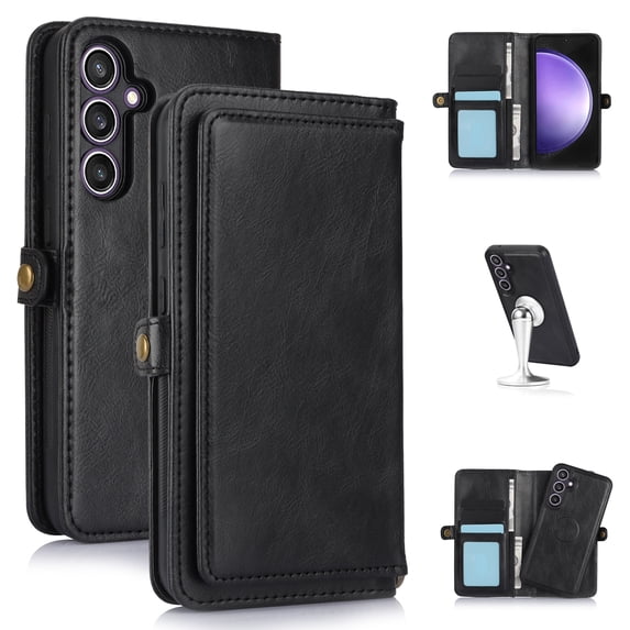Compatible with Samsung Galaxy S21+ Detachable Wallet Case, Premium PU Leather Zipper Folio RFID Blocking with Card Slot Wrist Strap Magnetic Closure Built-in Kickstand Protective Case, Black