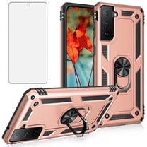 Compatible with Samsung Galaxy S21 FE 5G Phone Case Tempered Glass Screen Protector Slim Magnetic Ring Holder Stand Hybrid Protective Cell Cover for S 21 EF S21FE5G UW 21S G5 6.4 inch Women Men Pink