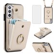 thumbnail image 1 of Compatible with Samsung Galaxy S21 FE 5G Wallet Phone Case Screen Protector Ring Crossbody Strap Stand Credit Card Holder RFID Cell Cover for S 21 EF S21FE5G UW S21FE 21S 6.4 inch Women Girls Beige, 1 of 9