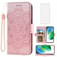 thumbnail image 1 of Compatible with Samsung Galaxy S21 FE 5G Wallet Phone Case and Tempered Glass Screen Protector Flip Credit Card Holder Stand Flower Cell Cover for S 21 EF S21FE5G UW S21FE 21S G5 6.4 inch Pink, 1 of 9