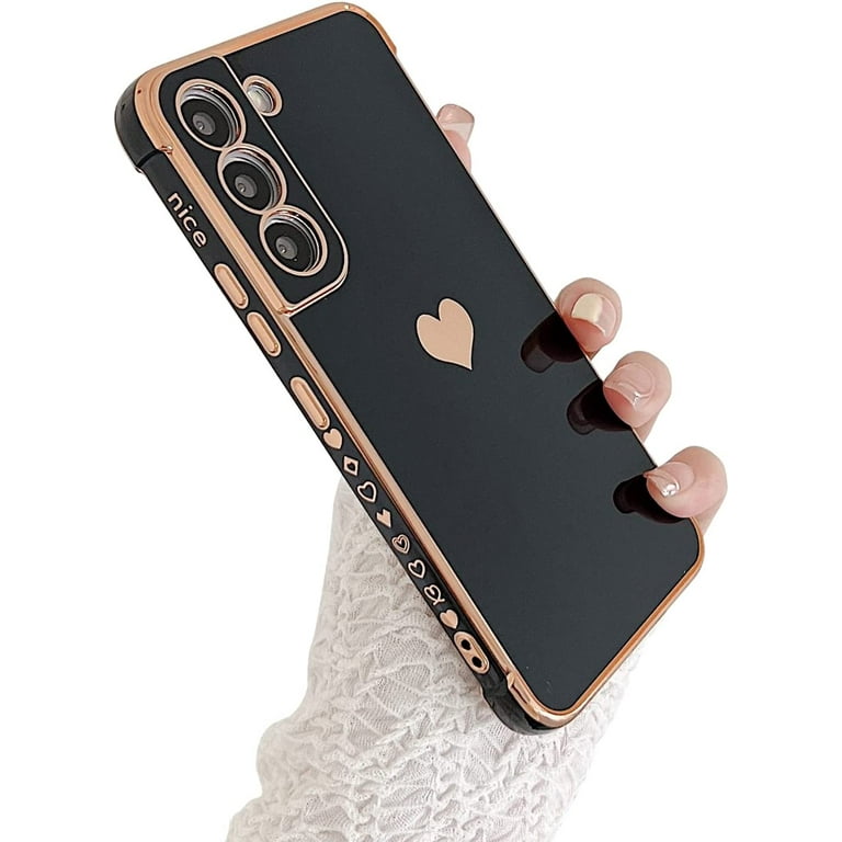 Compatible with Samsung Galaxy S21 FE 6.4 5g Phone Case Luxury Plating  Cute Love Heart Side Small Pattern Case Full Camera Protection Soft  Silicone ...