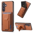 thumbnail image 1 of Compatible for Samsung Galaxy S21 FE Carbon Fiber Texture Wallet Case with Credit Card Slots, Shockproof Protection Business PU Leather Flip Kickstand Phone Cover for Galaxy S21 FE, Brown, 1 of 10