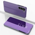 thumbnail image 1 of Compatible with Samsung Galaxy S21 FE Case Clear View Window Electroplate Plating Flip Folding Stand Scratchproof Full Body Protective Flip Slim Rugged Anti-fall Phone Case,Purple, 1 of 8