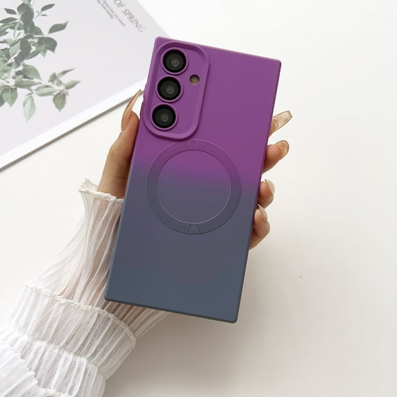 Compatible with Samsung Galaxy S21 FE Case, Compatible with MagSafe Cute Gradient Color Case for Men Women, Luxury TPU Shockproof with Camera Lens Protector Case for Galaxy S21 FE - Purple+Gray