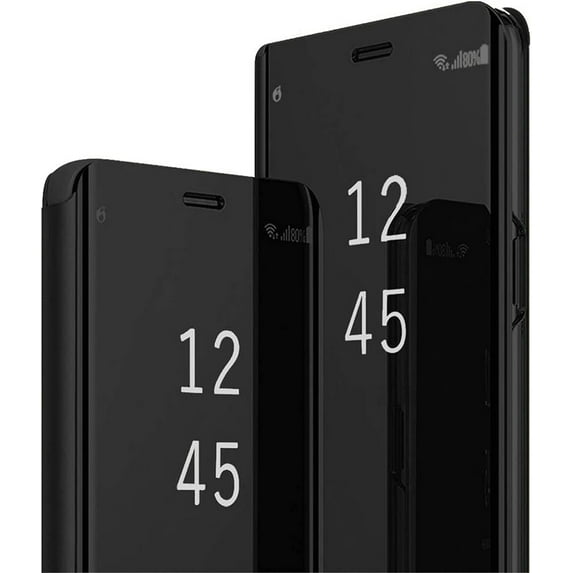 Compatible with Samsung Galaxy S21 FE Case Flip Leather Cover Clear S-View Mirror Shockproof Cover with Kickstand Anti-Scratch Protective Phone Cases Cover for Samsung S21 FE