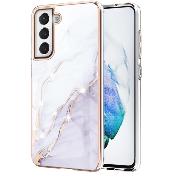 Compatible with Samsung Galaxy S21 FE Case, Galaxy S21 FE Case Ultra Slim Marble Luxury Glossy Rubber Durable Shockproof Protective Phone Case for Samsung Galaxy S21 FE Marble White YBT