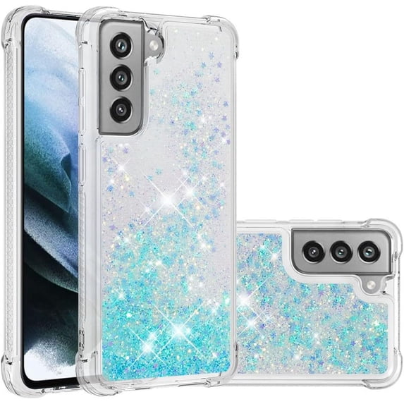 Compatible with Samsung Galaxy S21 FE Case Glitter Luxury Cute Love Liquid Quicksand Clear TPU Girls Women Stylish Bumper Shockproof Protective Case for Samsung Galaxy S21 FE 5G Star Blue YB