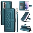 thumbnail image 1 of Compatible with Samsung Galaxy S21 FE Case, Premium Leather Wallet Book Case Magnetic Flip RFID Blocking Credit Card Holder Kickstand with Wrist Strap Shock Absorbing Case, Darkgreen, 1 of 11