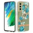 thumbnail image 1 of Compatible for Samsung Galaxy S21 FE Case with Ring Kickstand Holder Clear Floral Pattern Hybrid PC TPU Shockproof Protective Phone Case Cover for Samsung Galaxy S21 FE Women Girls, Green Flower, 1 of 5