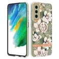 thumbnail image 1 of Compatible for Samsung Galaxy S21 FE Case with Ring Kickstand Holder Clear Floral Pattern Hybrid PC TPU Shockproof Protective Phone Case Cover for Samsung Galaxy S21 FE Women Girls, White Flower, 1 of 5