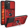 thumbnail image 1 of Compatible with Samsung Galaxy S21 FE Case with Sliding Camera Lens Cover and Ring Kickstand Heavy Duty Military Grade Rugged Protection Shockproof Back Phone Cover for Samsung Galaxy S21 FE, Red, 1 of 9