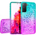 thumbnail image 1 of Compatible for Samsung Galaxy S21 FE Case, with Tempered Glass Screen Protector SOGA Diamond Liquid Quicksand Cover Cute Girl Women Phone Case - Teal / Purple, 1 of 5