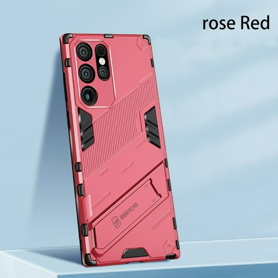 Compatible for Samsung Galaxy S21 FE Heavy Duty Case with Hidden Bracket Magnetic Car Mount Holder, Hybrid Rugged PC + Soft TPU Shockproof Anti-Scratches Cover Support Wireless Charging, Rose