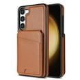 thumbnail image 1 of Compatible With Samsung Galaxy S21 FE Magnetic Detachable Wallet Case,PU Leather Back Flip Kickstand,[Compatible With Magsafe],With Card Slots,Shockproof Rugged Phone Case Cover,Brown, 1 of 12