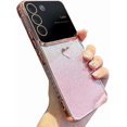 thumbnail image 1 of Compatible with Samsung Galaxy S21 FE Plating Cute Heart Phone Case,Gradient Glitter Bling Clear S21 fe Case Women Full Camera Lens Protection Soft Shockproof Bumper Cover (Pink), 1 of 9