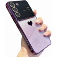 thumbnail image 1 of Compatible with Samsung Galaxy S21 FE Plating Cute Heart Phone Case,Gradient Glitter Bling Clear S21 fe Case Women Full Camera Lens Protection Soft Shockproof Bumper Cover (Deep Purple), 1 of 8