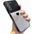 thumbnail image 1 of Compatible with Samsung Galaxy S21 FE Plating Cute Heart Phone Case,Gradient Glitter Bling Clear S21 fe Case Women Full Camera Lens Protection Soft Shockproof Bumper Cover (Black), 1 of 8