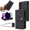 thumbnail image 1 of Compatible with Samsung Galaxy S21 FE Wallet Case, [6 Card Slots] Removable Adjustable Crossbody Necklace Lanyard Shoulder Strap Zipper PU Leather Case for Samsung Galaxy S21 FE,Black, 1 of 6